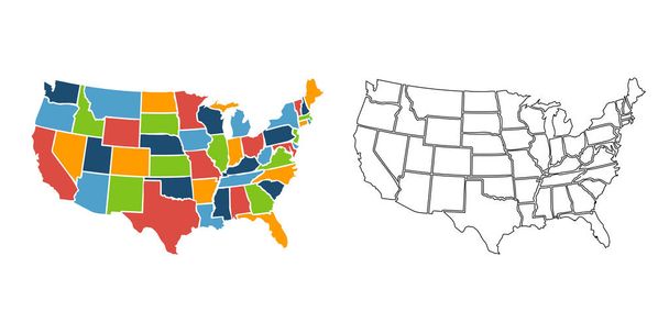 Барвисті США карту з державами. Векторні ілюстрації - Вектор, зображення