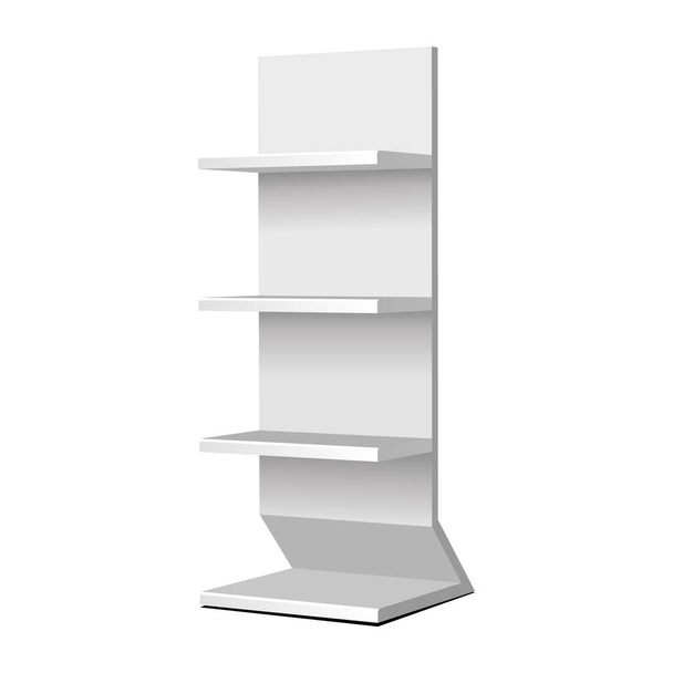 Mockup Cardboard Retail Shelves Floor Display Rack For Supermarket Blank Empty. Mock Up. 3D On White Background Isolated. Ready For Your Design. Product Advertising. Vector EPS10 - Vektor, obrázek