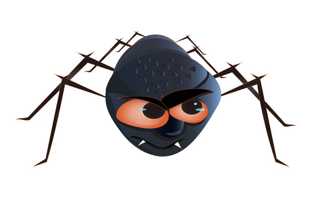 Cartoon spider isolated on white background. Angry black spider with red eyes. Spooky character. - Vetor, Imagem