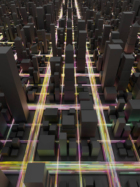 Techno-Mega-City; urbane und futuristische Technologiekonzepte, orig - Foto, Bild