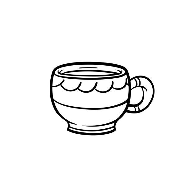 Hand drawn vector stock illustration cup of tea on white isolated. Cute mug doodle illustration. Cozy mood cup vector element. - Vector, Image