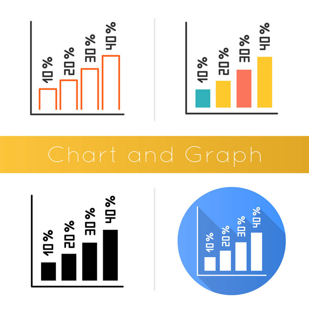 Vertical histogram icon. Increasing interest rate segment bars. Graph with numbers. Business diagram. Marketing research. Economy. Flat design, linear and color styles. Isolated vector illustrations - ベクター画像