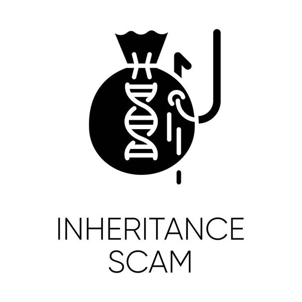 Inheritance scam glyph icon. Fake benefactor. Distant relative trick. Financial fraud. Illegal money gain. Phishing. Fraudulent scheme. Silhouette symbol. Negative space. Vector isolated illustration - Vector, Image
