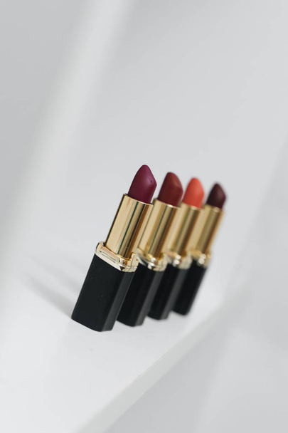 collection of lipsticks on white background - Foto, imagen