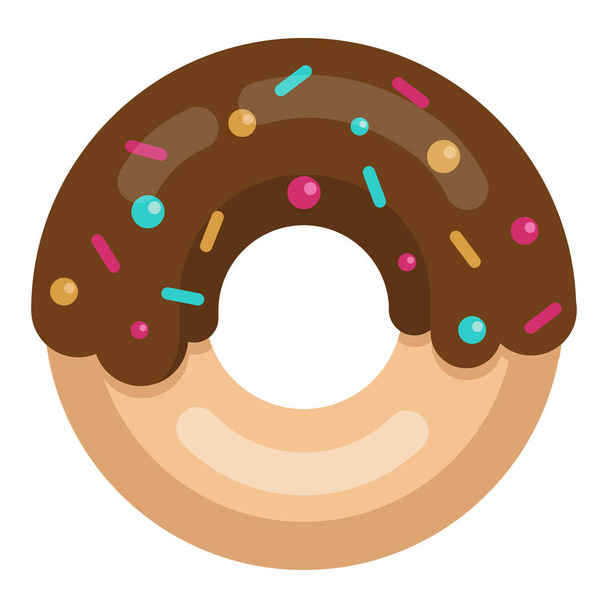Doughnut with chocolate icing and topping isolated on white background - Vector, Image