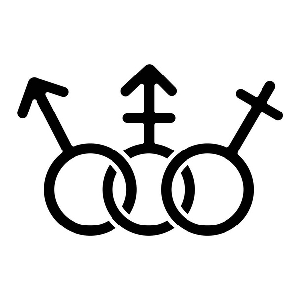 Transgender mensen gelijkheid glyph icoon. Vrouwelijke, mannelijke mensenrechten. Transmenselijke tolerantie. Geslachtstekens. Transseksuele, interseksuele trots. Silhouet symbool. Negatieve ruimte. Vector geïsoleerde illustratie - Vector, afbeelding