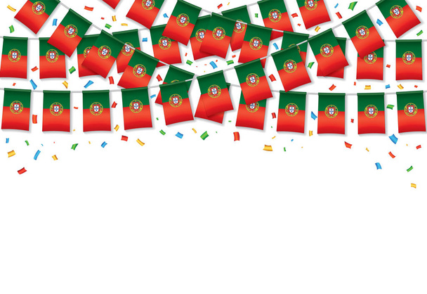 Πορτογαλία σημαίες γιρλάντα λευκό φόντο με κομφετί - Διάνυσμα, εικόνα