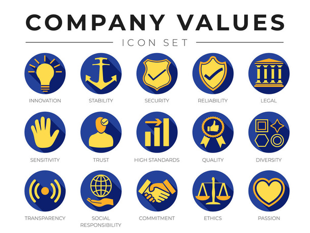 Flat Color Company Core Values icon Set. Innovación, Estabilidad
,  - Vector, Imagen