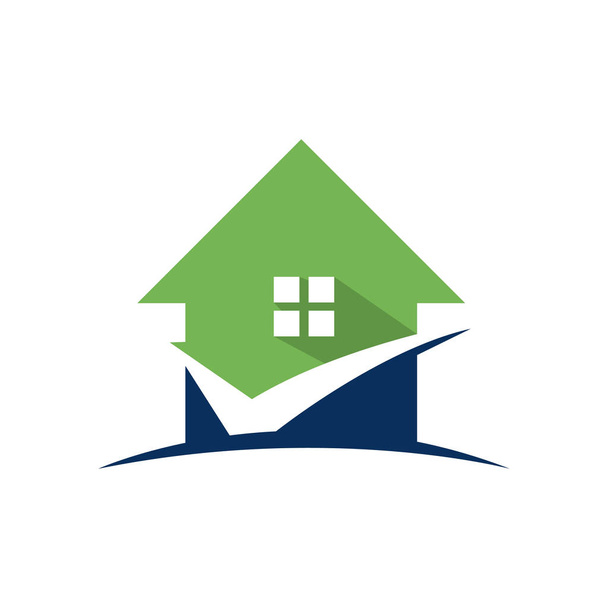 Home Logo Sablon ellenőrző jellel. Logó az ingatlanügynökségnek. ellenőrizze home ikon szimbólum tervek. - Vektor, kép