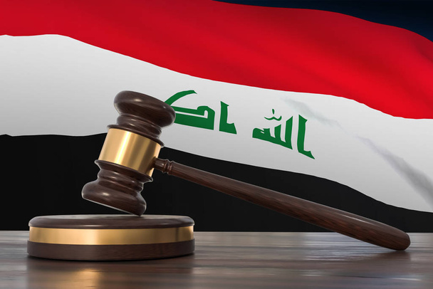 イラクでの正義。弁護士事務所の木製の砂利. - 写真・画像