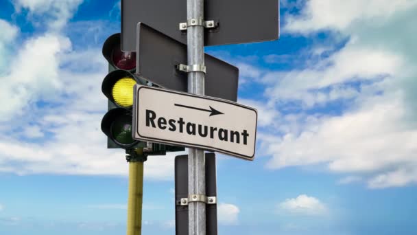 Straat teken de weg naar restaurant - Video