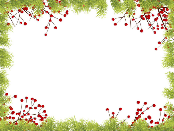 モミの木の枝の境界線とクリスマスフレームの背景 - ベクター画像