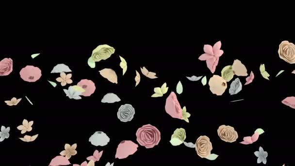 Animación 3D de un flujo de flores de papel con capa alfa
 - Metraje, vídeo