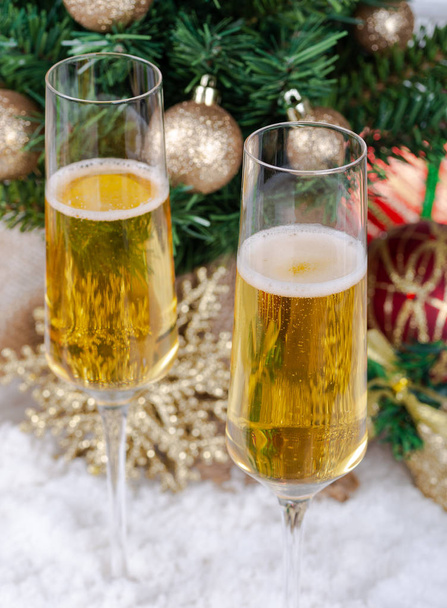 Holiday Decorations With Glasses of Champagne - Фото, изображение