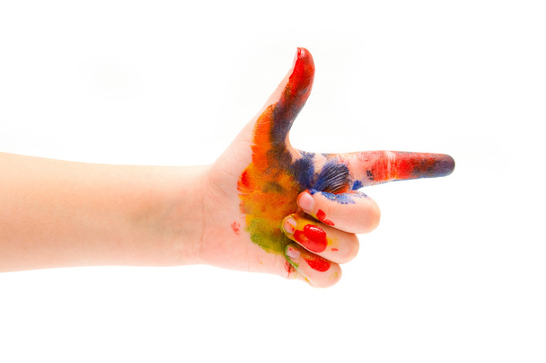 Forefinger painted in colorful paints - 写真・画像