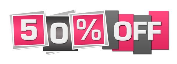 fünfzig Prozent Rabatt auf Text auf rosa grauen Hintergrund. - Foto, Bild