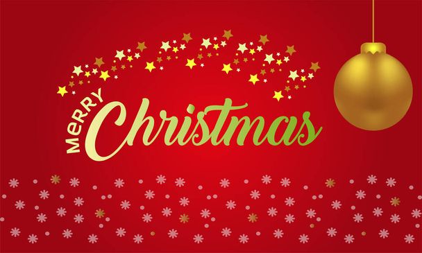 Red Christmas background with festive decoration and text - Merry Christmas and Greeting card - Vektor, kép