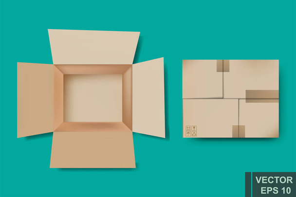 Empty cardboard box. Packaging. Sending a parcel. Mocap. For your design. - Wektor, obraz