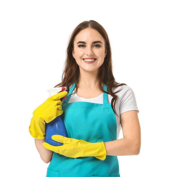 Female janitor on white background - Photo, Image