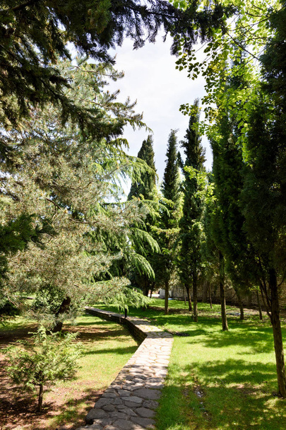 Όμορφο περιποιημένο πάρκο στο έδαφος του Αγίου Nino Bodbe Μονή κοντά στο Sighnaghi, Γεωργία - Φωτογραφία, εικόνα