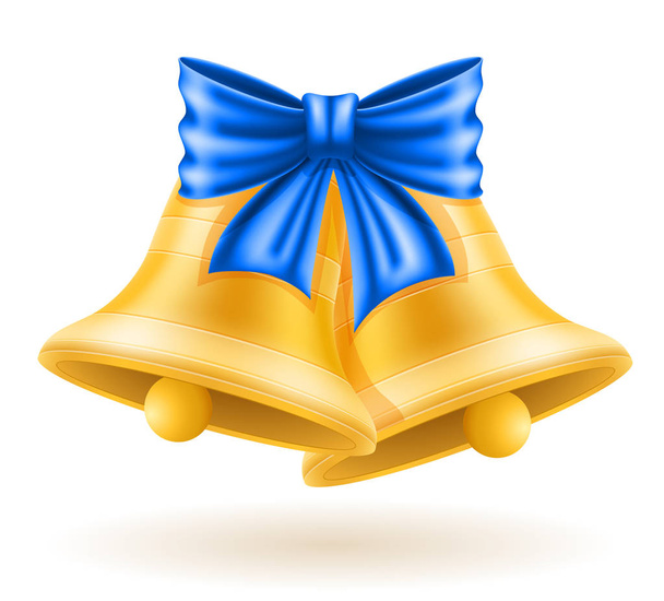 christmas gold bells with bow vector illustration - Вектор,изображение
