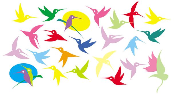Colibri, kolibříci. Ilustrace létajících barevných ptáků. Výkres vektoru pro ilustraci. - Vektor, obrázek