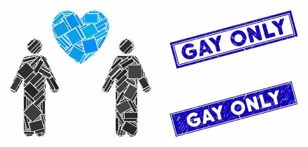 gay amantes mosaico y angustia rectángulo gay solo sellos
 - Vector, imagen