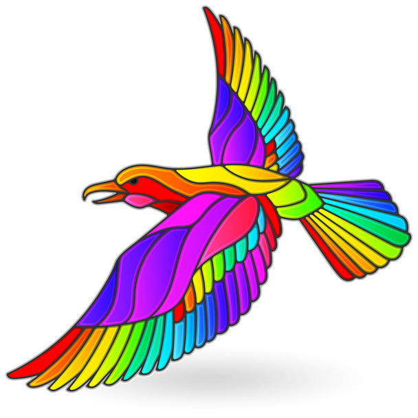 Illustration in stained glass window with bright rainbow Raven, isolated on white background - ベクター画像