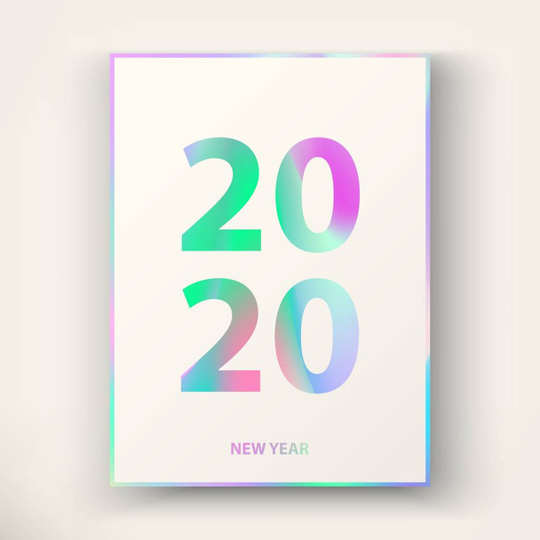 Cartão de Ano Novo 2020. Projeto moderno da tampa nas cores holográficas na moda
. - Vetor, Imagem