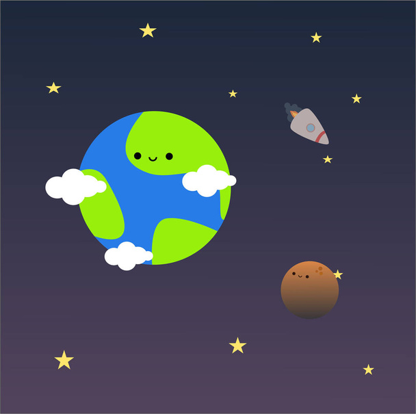 cute cartoon earth and moon character vector illustration - Vektör, Görsel