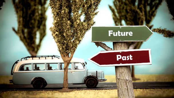 Signe de rue vers le futur contre le passé
 - Photo, image
