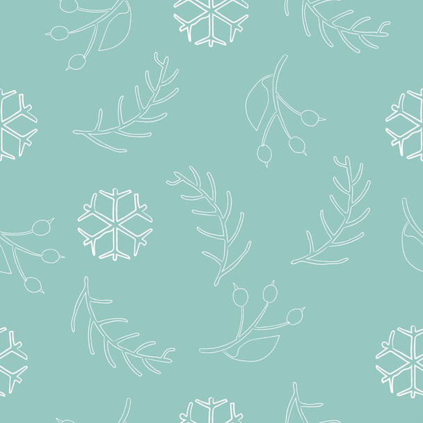Seamless Winter Pattern with Hand Drawn Winter Plants - Вектор,изображение