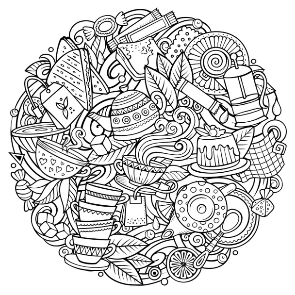Мультяшні каракулі Чайна ілюстрація. Кафе смішна картина
 - Фото, зображення