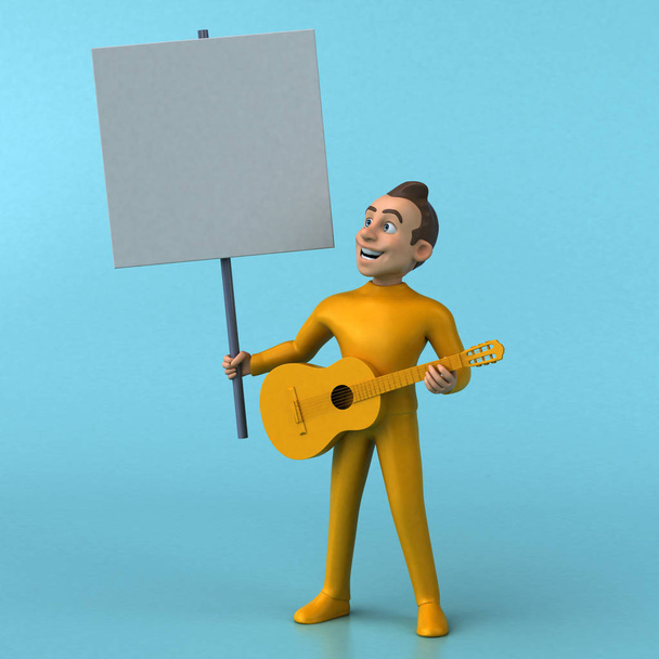 Fun 3d cartoon  character with guitar - Фото, зображення