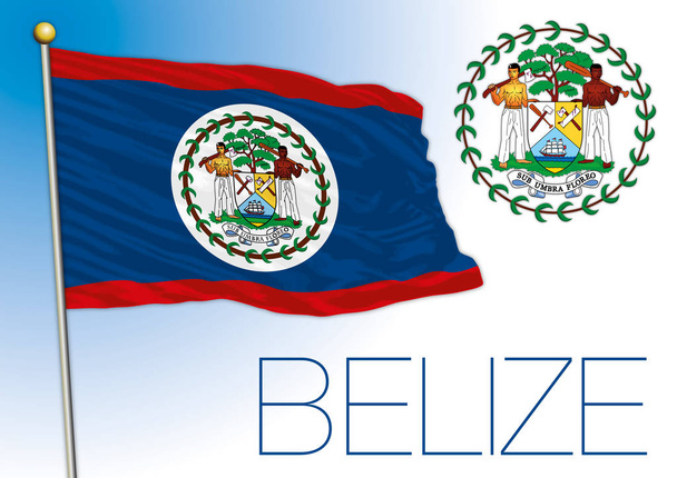 Belize officiële nationale vlag en wapen, vector illustratie, Midden-Amerika - Vector, afbeelding