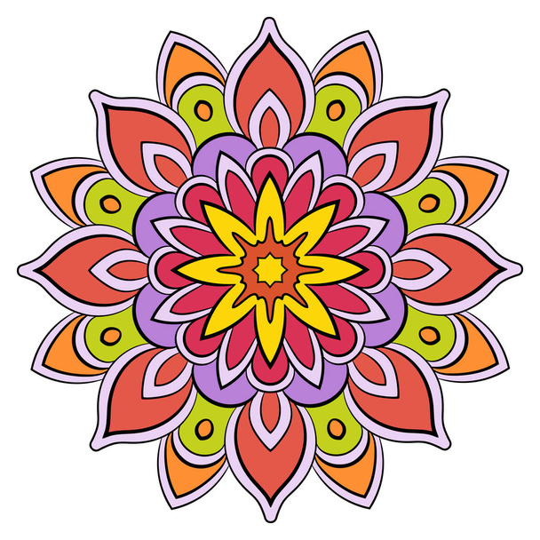 Gekleurde mandala voor kleurboek. Symmetrisch patroon in de cirkel - Vector, afbeelding