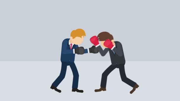 Los hombres de negocios luchan usando guantes de boxeo. Peleando. Concepto de competencia empresarial. Animación Loop en estilo plano
. - Metraje, vídeo
