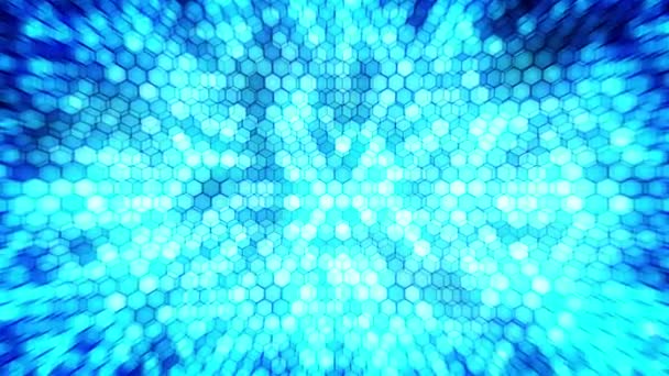 Blauwe elektrische bliksem honingraat achtergrond. Gloeiende elektrische zeshoek met stralend licht. Zakelijke technologie lus animatie. - Video