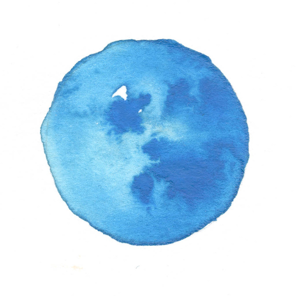 close up of a different blue watercolor stain on a white background - 写真・画像