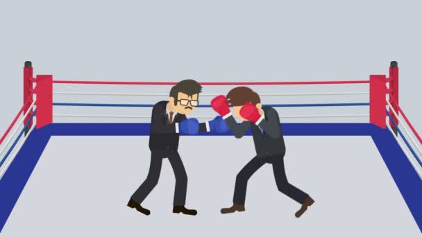 Fighting each other in boxing ring. Businessman battle wearing boxing gloves. Business competition concept. Flat Loop animation. - Footage, Video