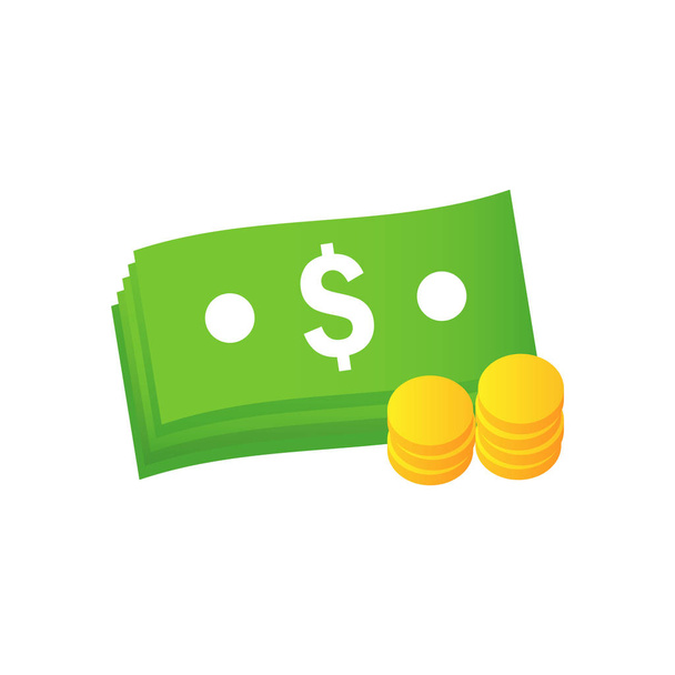 A stack of dollar bills and coins on a transparent background. Vector illustration. EPS 10 - ベクター画像