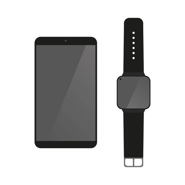 Smartphone and smart watch in black on a transparent background. Vector illustration. EPS 10 - ベクター画像