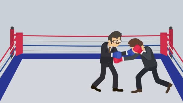 Fighting each other in boxing ring. Businessman battle wearing boxing gloves. Business competition concept. Flat Loop animation. - Footage, Video