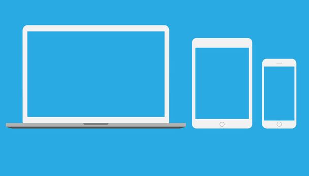 A set of screens for white mobile devices. Laptop tablet and smartphone isolated on blue background. Vector EPS 10 - ベクター画像