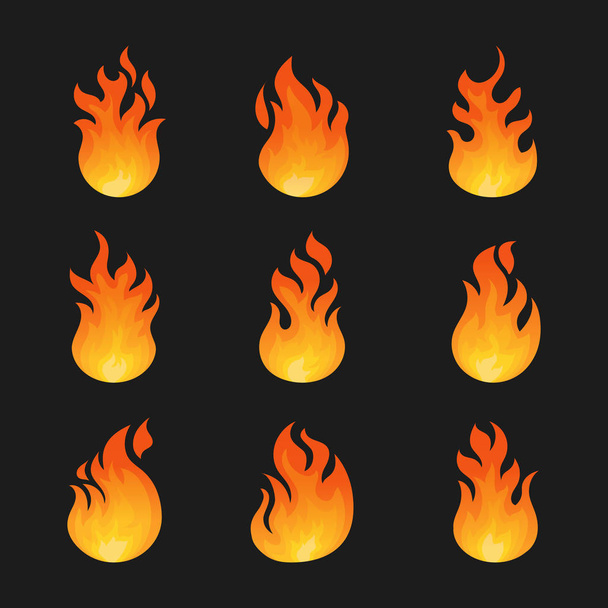 隔離された火災アイコン又は危険燃焼標識のセット - ベクター画像