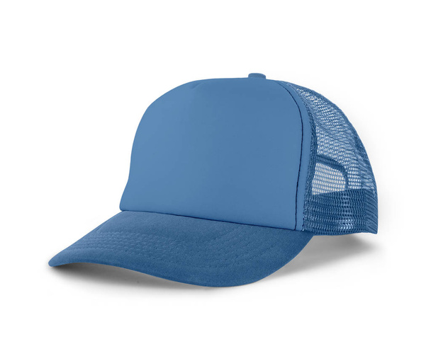 Side View Realistic Cap Fock Up In Little Boy Blue Color je klobouk s vysokým rozlišením mockup, který vám pomůže prezentovat vaše návrhy nebo logo značky krásně. - Fotografie, Obrázek