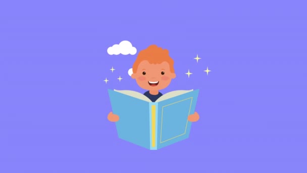 kleine jongen het lezen van boek karakter - Video