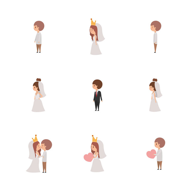 Set von Bräuten und Bräutigamen Cartoons Design - Vektor, Bild