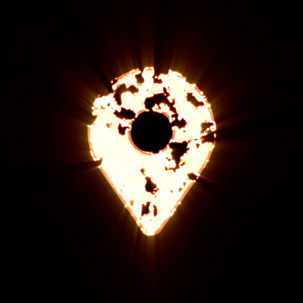 Marcatore mappa simbolo bruciato su uno sfondo nero. Brillante splendore
  - Foto, immagini