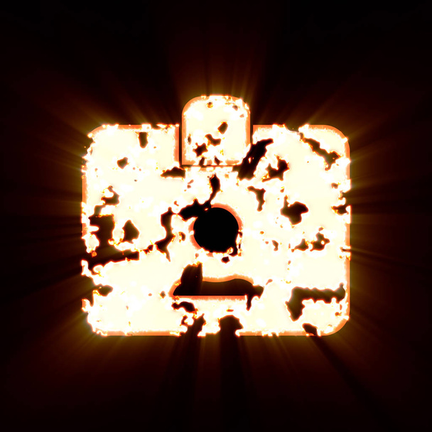 Symbol id badge burned on a black background. Bright shine  - Photo, Image
